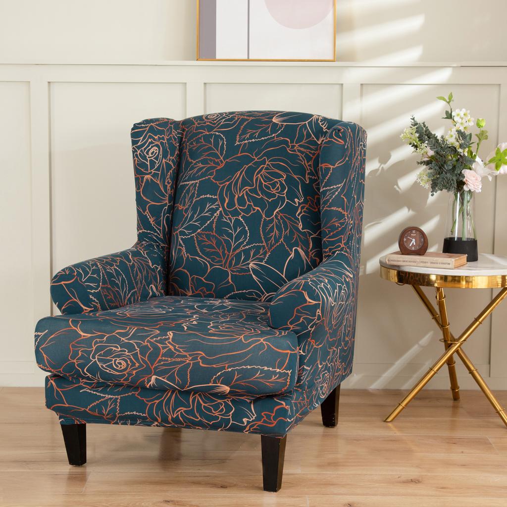 Stretch Spandex Wing Chair Cover Elastic Relax Armchair Slipcovers Wingback Sofa Protector with Seat Cushion Cover Home Decor