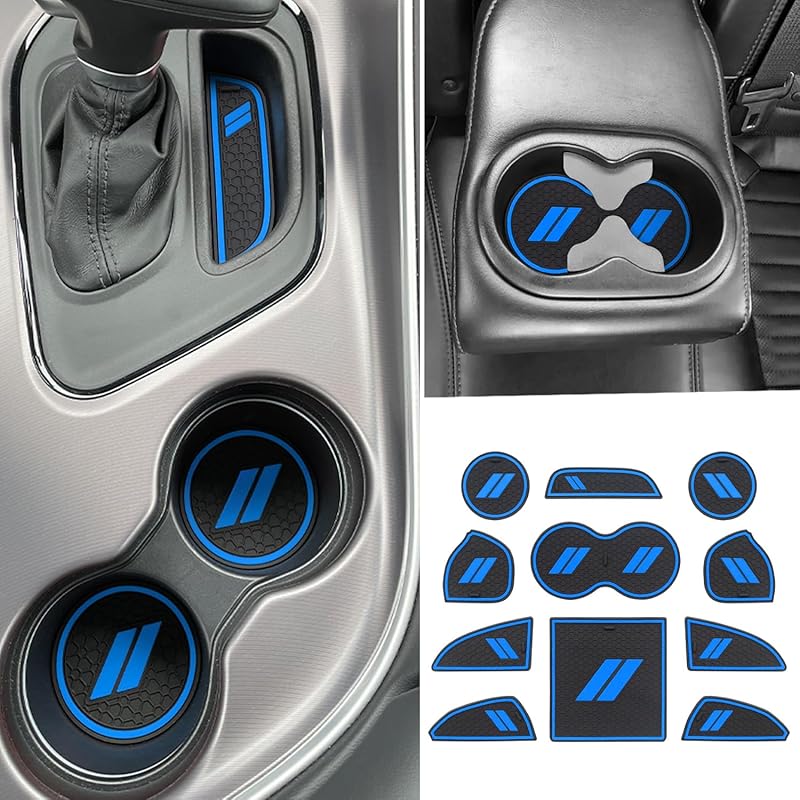 For Dodge Challenger Accessories 2015-2024  Fits Cup Holder Ert Anti-Dust Mats Door Pocket Center Console Liners(Black Trim) - 11 PCS Set