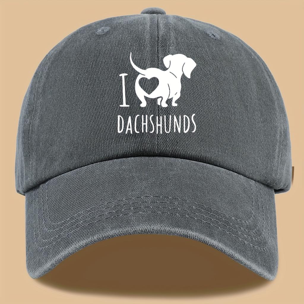 I love sausage dog print text pattern baseball cap, a gift for dog lovers, outdoor leisure hiking duck tongue cap
