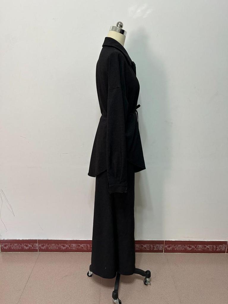 European & American Women's Belted Cardigan Dress Set - Solid Color, Gentle Style, Autumn 2025 Collection