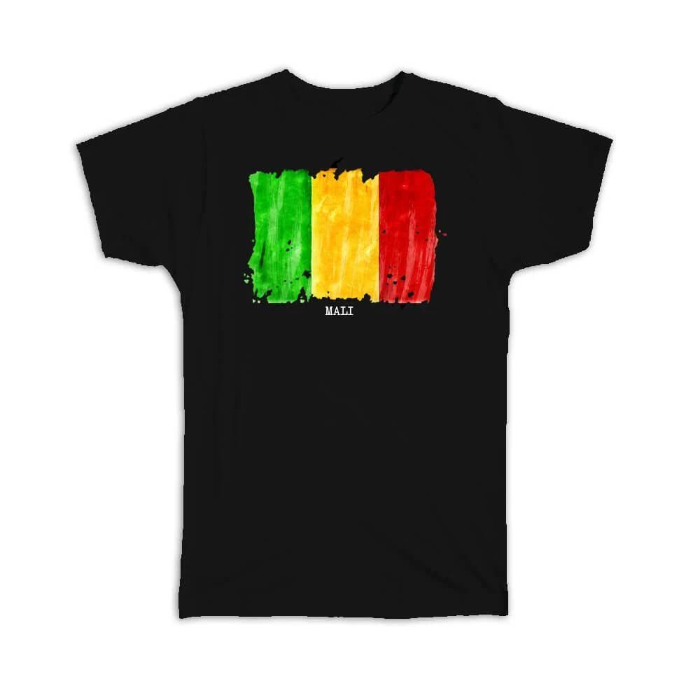 Gift T-Shirt : Mali Flag Africa Travel Expat Country Watercolor S