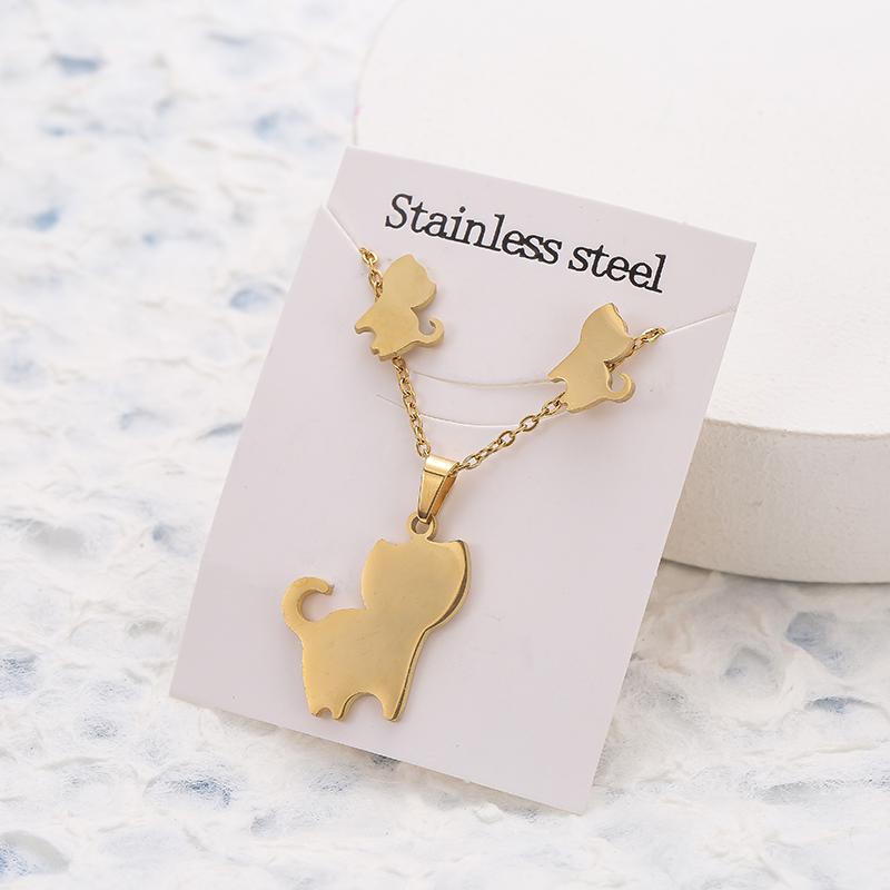 New Animal Flower Butterfly Stainless Steel Pendant Necklace Sets For Women Gold Color Chain Necklace Earrings Zircon Gifts