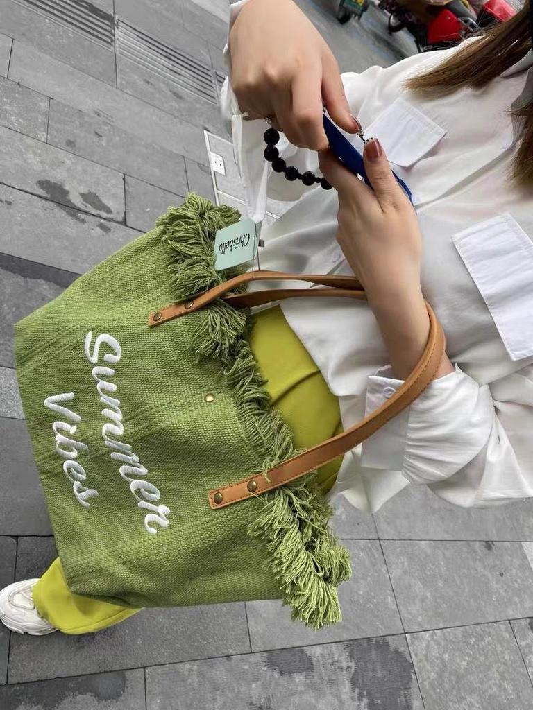 Sac Féerique Sac à Main Shopping Épaule & Cabas à Pompons Brodé pour Femmes