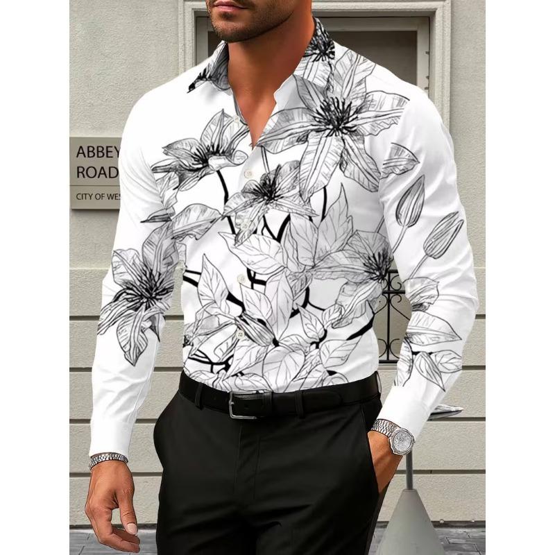 New Men's Long Sleeved Shirt 3D Butterfly Print Long Sleeved Luxurious Irregular Pattern Shirt Collar Top