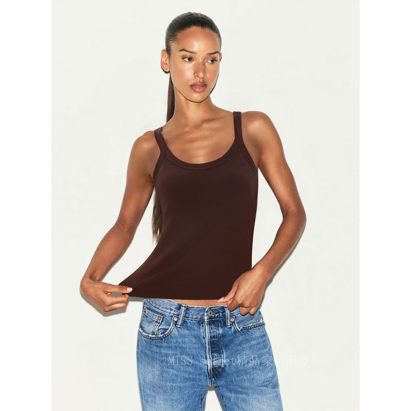 

Kardashian SK * MS ~ With Chest Pad One-Piece Cup Vest Sling Women Summer Sports U Collar Slimming Outer Wear Top Chocolate color One size