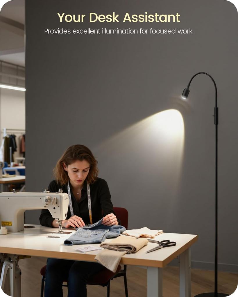 74.2' LED Reading Floor Lamp, 360° Flexible Gooseneck, Touch Control, 5000K, Matte Black B16LD05