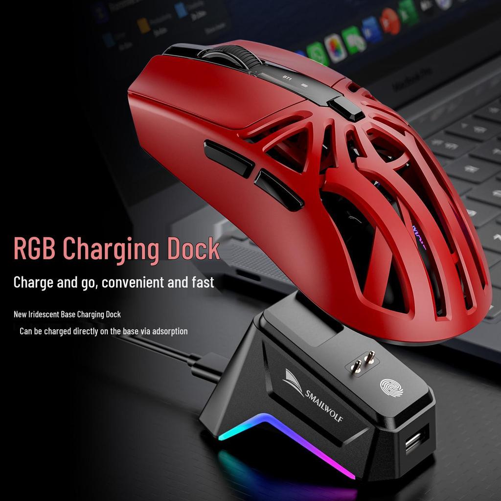 Smailang M8 Wireless Gaming Mouse - Esports Bluetooth, PAW3311 Sensor, 3 Modes, Screen Display, Charging Dock, USB.