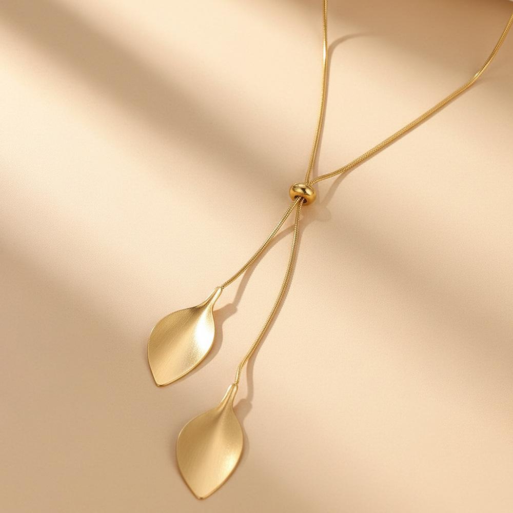 Waterproof Tassel Wind Gold-plated Snake Chain Necklaces Stainless Steel Adjustable Leaves  Lariat Necklaces Women