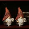 Unique Holiday Shelf Decor Halloween Gnome Statue, EEK BOO Resin Elf Dwarf Figurine with Pumpkin Creative Indoor Party Tabletop Crow Skull,