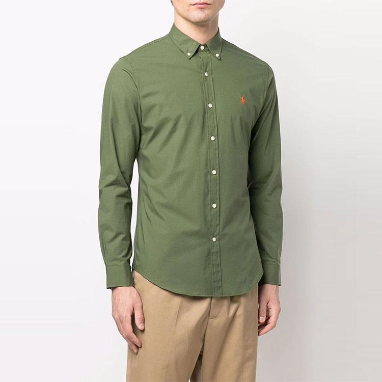 Polo Ralph Lauren SS22 Solid Color Casual Polo Long Sleeve Shirt Men shirts Green 710829424-013