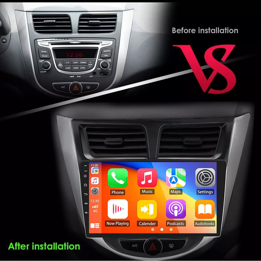Black Android 12 Carplay Car Radio for Hyundai Solaris Verna Accent 1 2010 - 2016 Multimedia Player 2 Din GPS DVD Head Unit