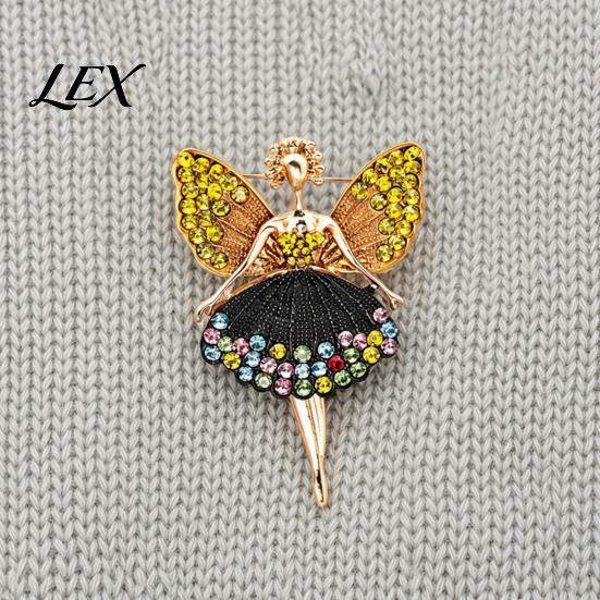 Ballet Fairy Brooch Pin Sparkling Rhinstone Brooch, Winged Dancer Girl Alloy Lapel Shirt Accessory Pin, Women Jewelry Accessories for Suit Dress Coat