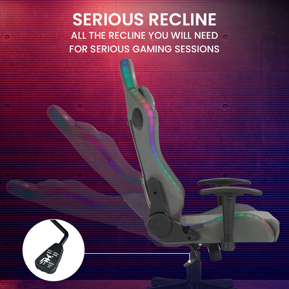 Office Chairs Overdrive Gaming Chair With Bluetooth Speakers Rgb Led Lights Reclining Game Armchair Grey