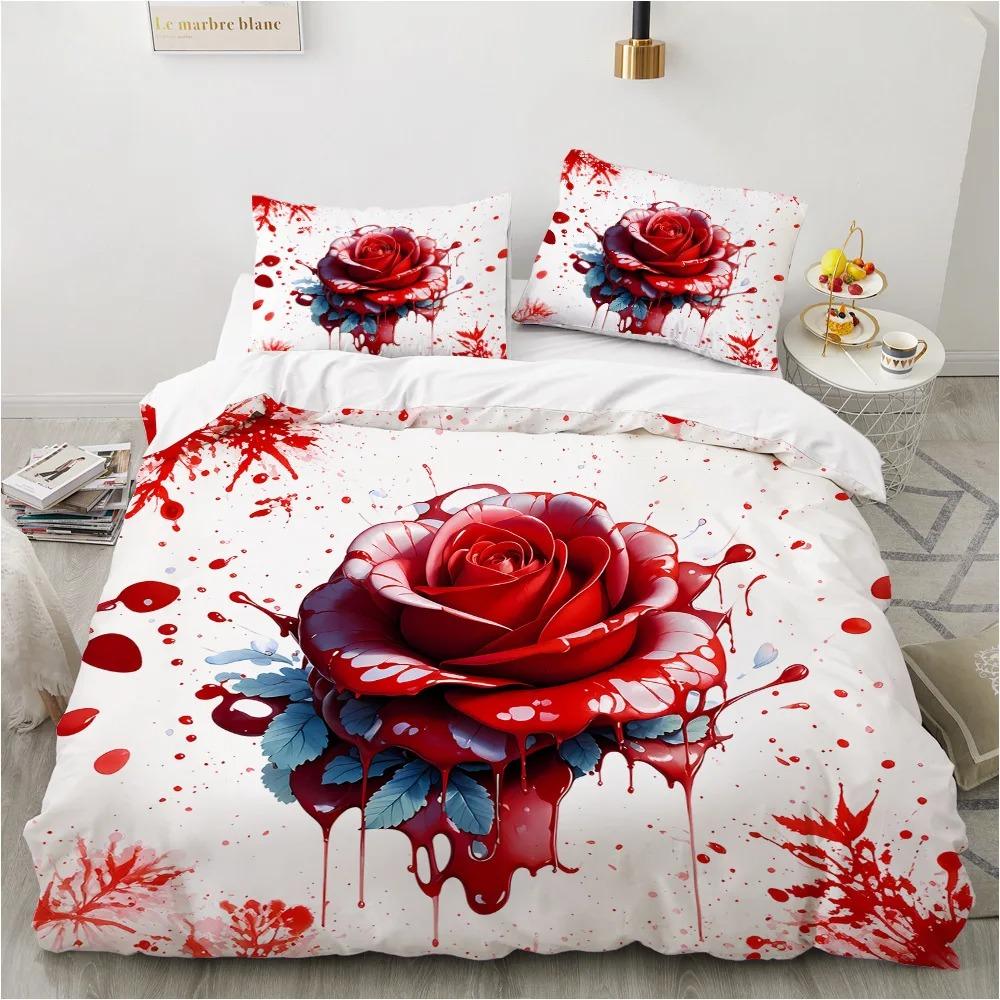 Floral Butterfly Duvet Cover Set, Watercolor Rose Flower Bedding Set, Soft Microfiber Quilt Cover Pillowcases
