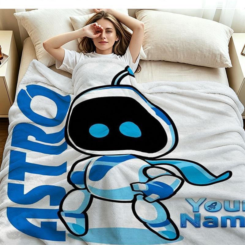 1PC ASTRO BOT Custom Name Patterned Flannel Blanket Suitable For All Seasons for Home Decor Warmth and Comfort Gifts Holiday Present
