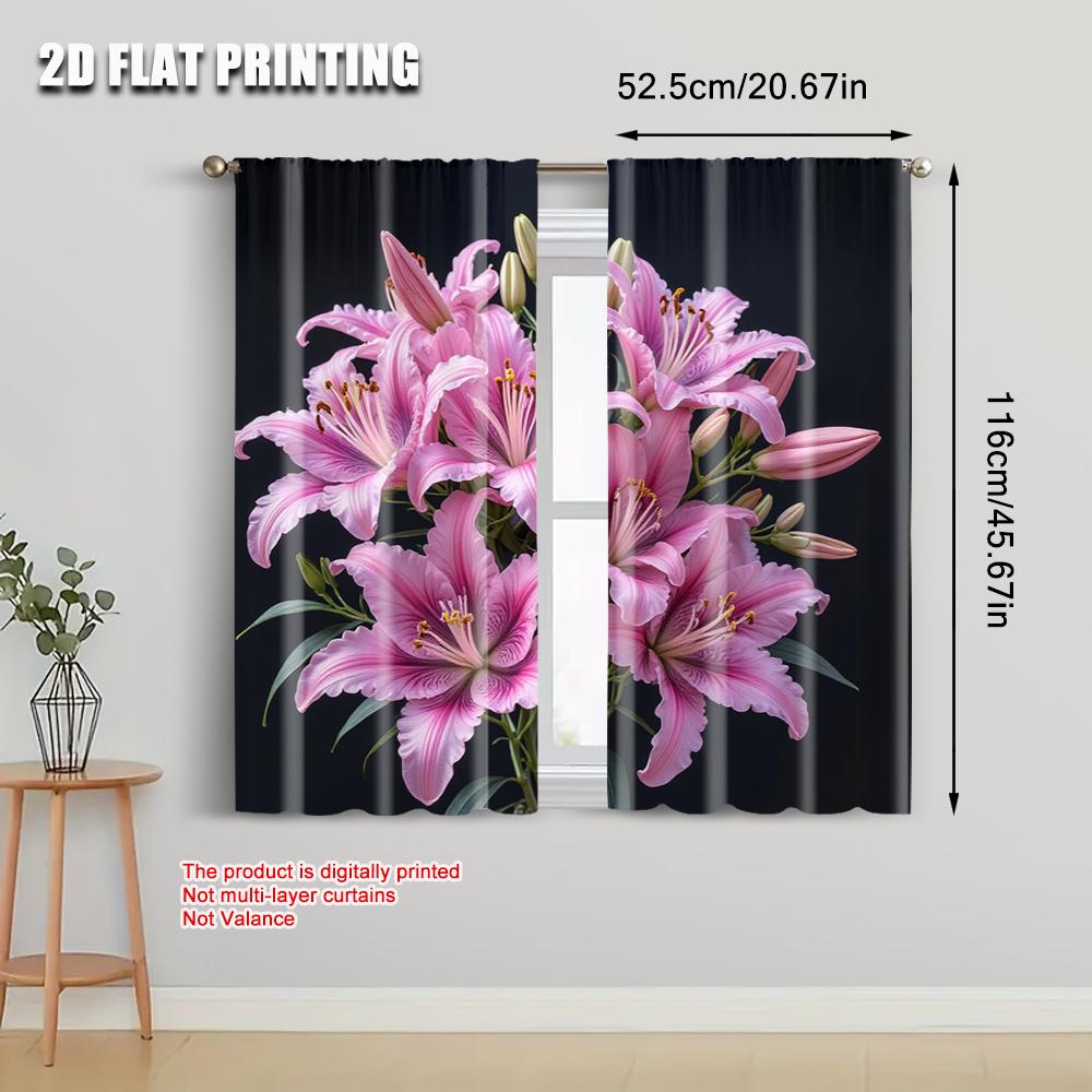 2pcs, 2D flat printing Window Curtains lily Versatile Polyester Fabric,Without Electricity Festive Holiday Applies to Home Use