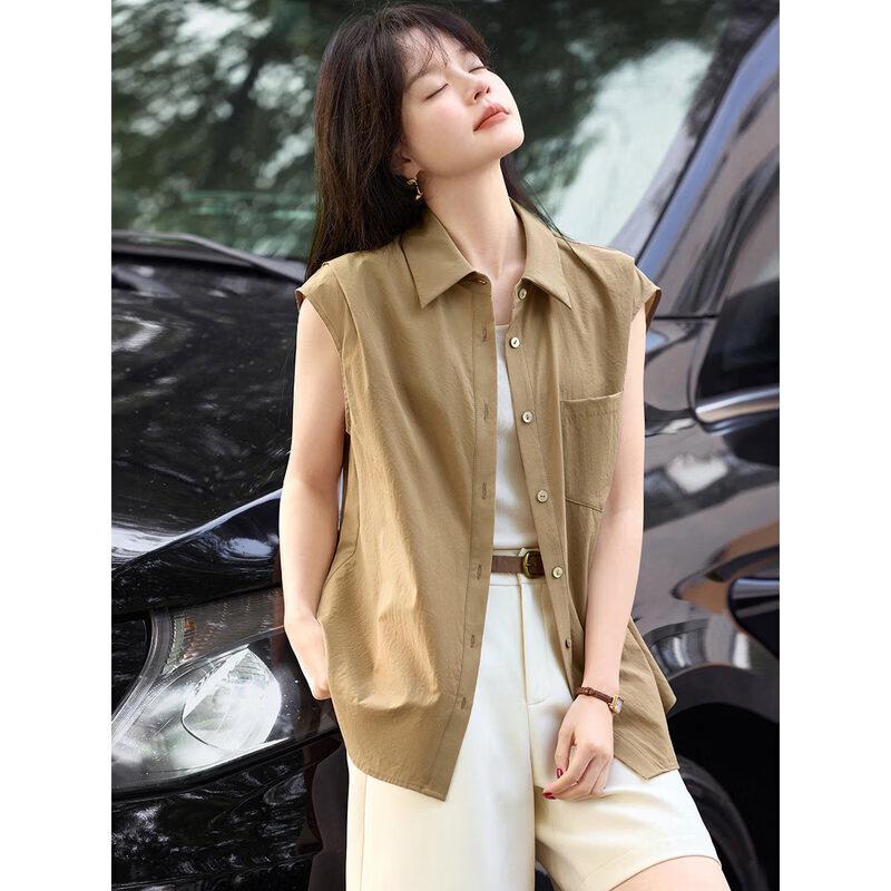 Women s Relaxed Fit Sleeveless Pleated Shirt L