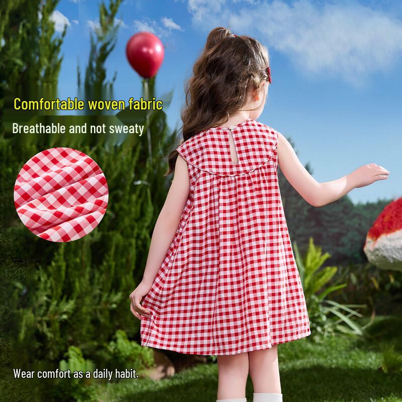 ASK JUNIOR Girls' Plaid Color-Block French Sleeveless Princess Dress