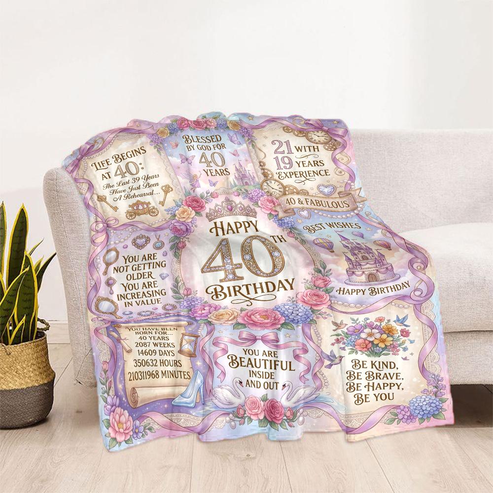 Happy 40th Birthday Quotes Blanket Durable Comfort Perfect for Bedding Couch Chair Four Seasons Universal Modern Style