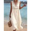 IHUASU Fashion Summer Spring Solid Color Print  V-Neck Sleeveless Casual Dresses