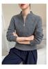 Women's Cashmere Cable Knit Half-Zip Sweater - Loose Fit, Half-High Neck, Solid Color for Autumn & Winter