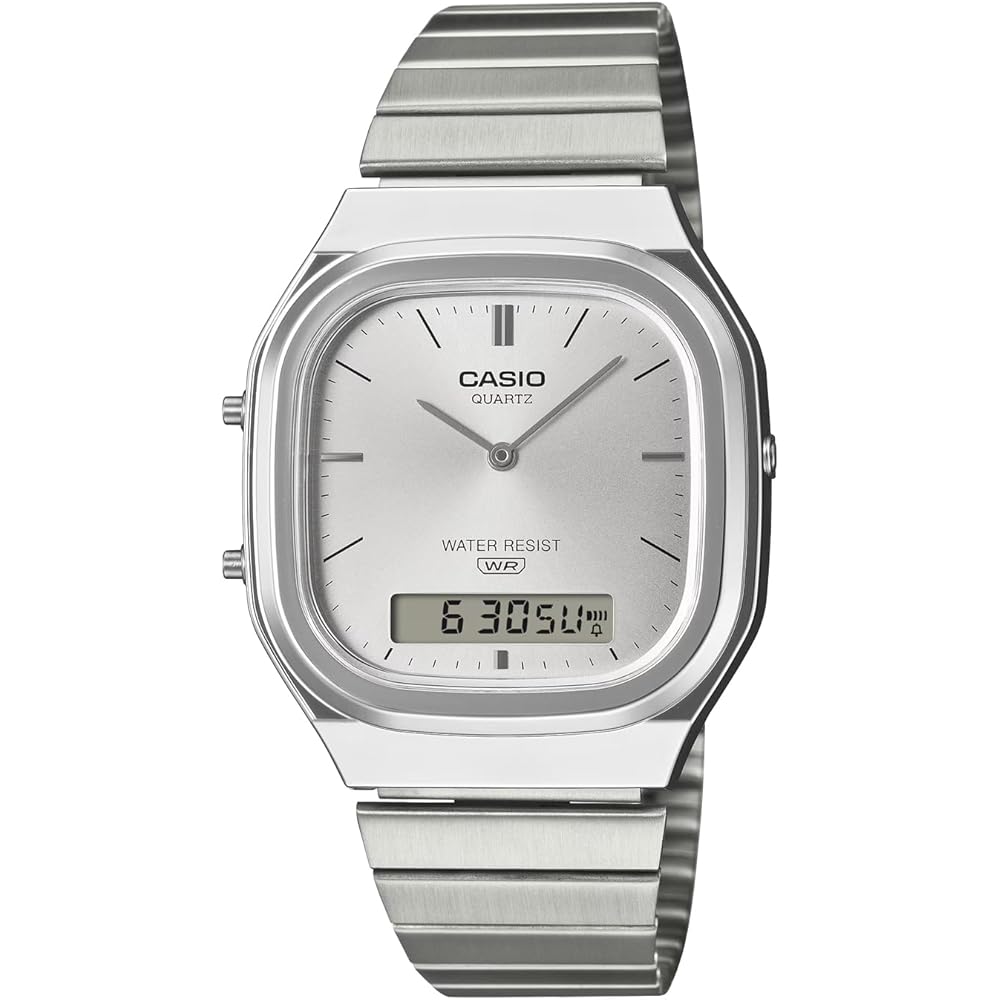 Casio Edgy Collection Ana-Digi Quartz Watch Dual Time Unisex Silver AQ-240E-7A