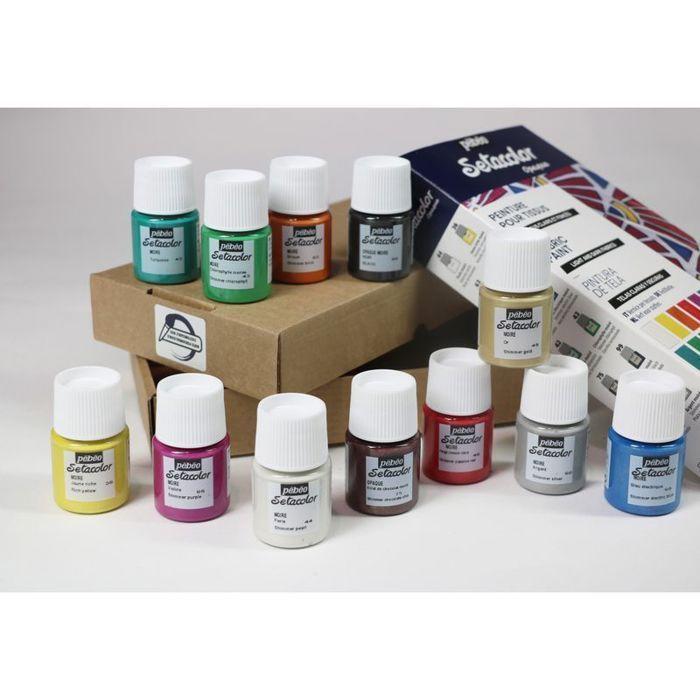 Peinture Tissus - Pébéo - Setacolor Set Initiation - Opaque Mat - 12 Flacons de 20 ml - Couleurs Modernes