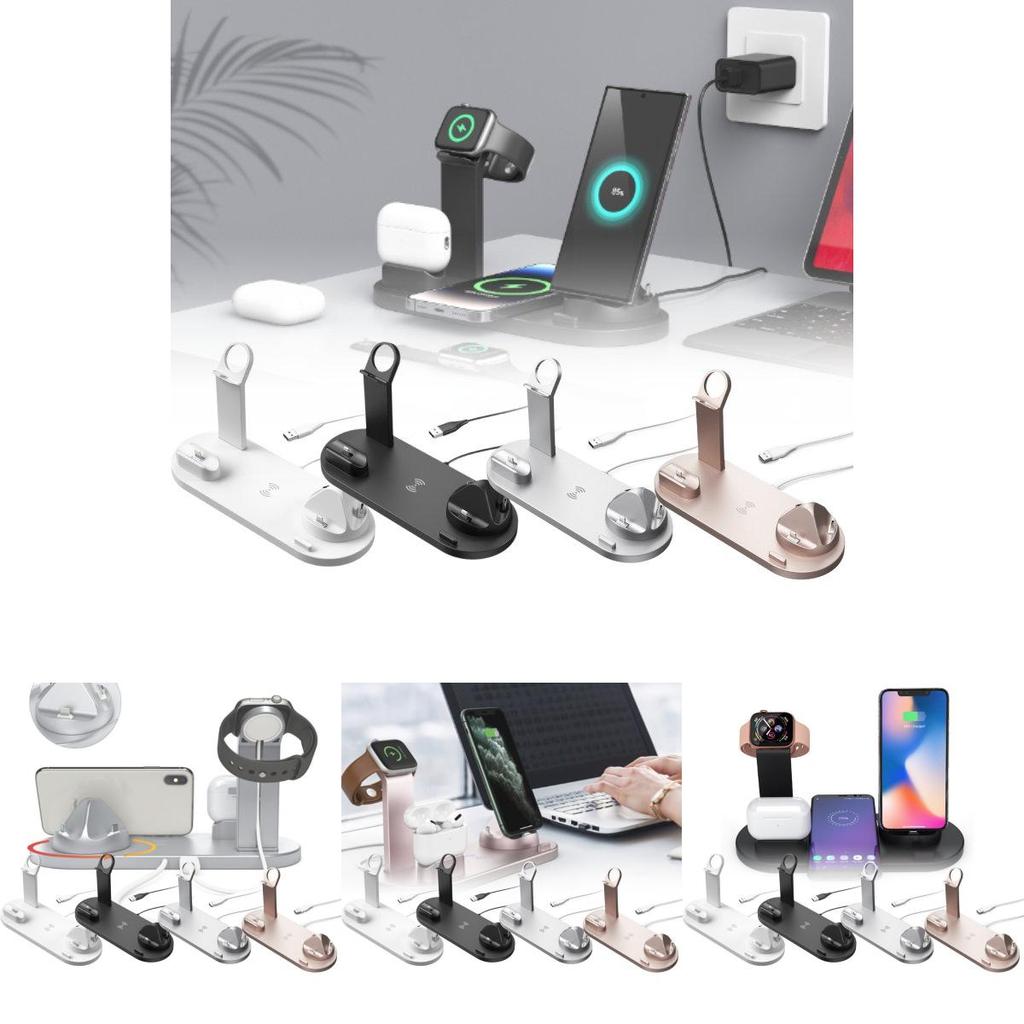 New Wireless Charger 15w Three In One Rotating Socket For Phone Headphones And Watch In Black White Silver Rose Gold