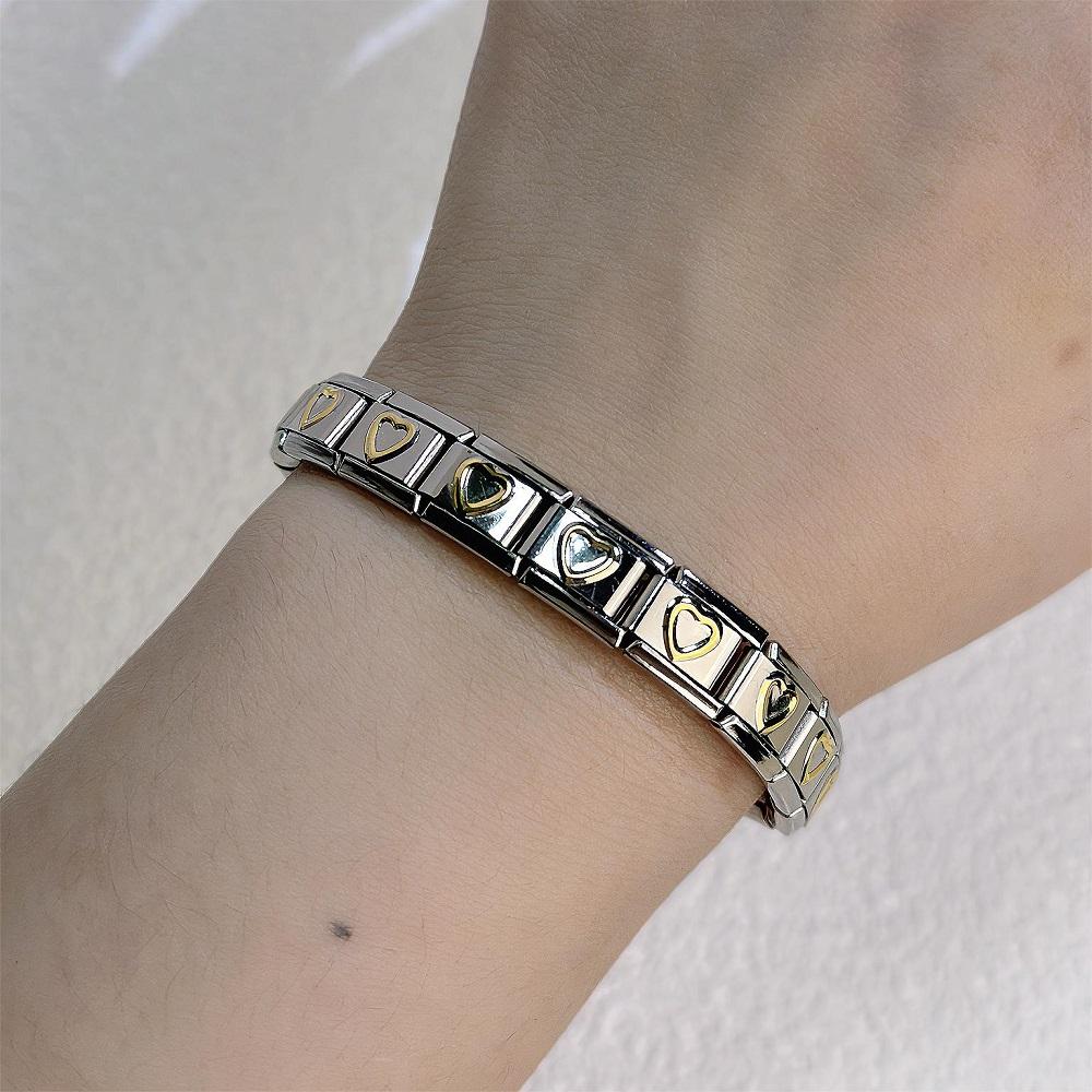 Neue Mode Damen Mann Italienischer Charm Herz Blume Schmetterling Kreuz Delfine Edelstahl Elastisches Armband Gliederarmreif