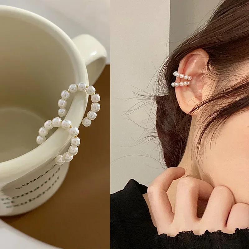 New Personality Gold Color Clip Earrings Fake Piercing Jewelry Set Fashion Lines Snake C-shape Ear Cuffs for Women Party Gift
