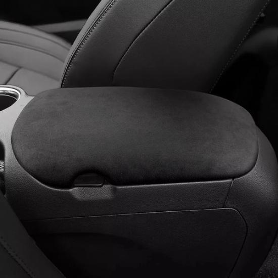 Matte Black Suede Leather Car Armrest Box Panel Cover For Ford Mustang 2015-