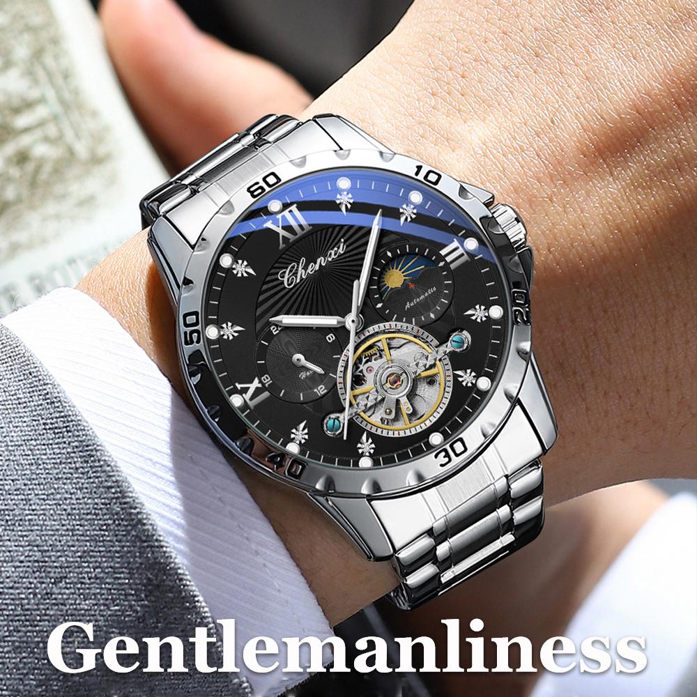 Men' s Watches Fashion Automatic Self- winding Mechanical Watch for Man Sapphire Mirror Moon Phase