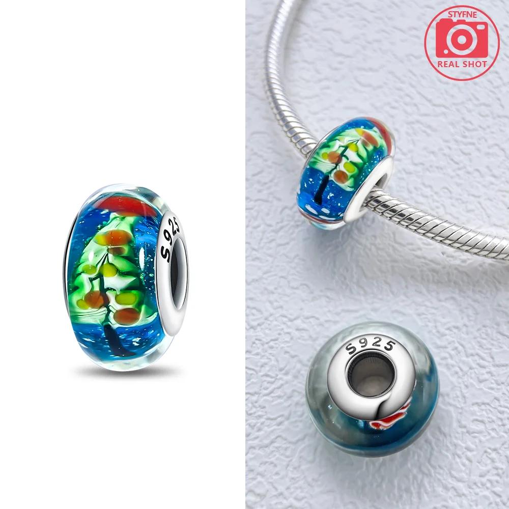 925 Silver Bracelet Women Diy Jewelry Gift Accessories Charms Beads Pink Murano Glass Blue Flower Butterfly Beads