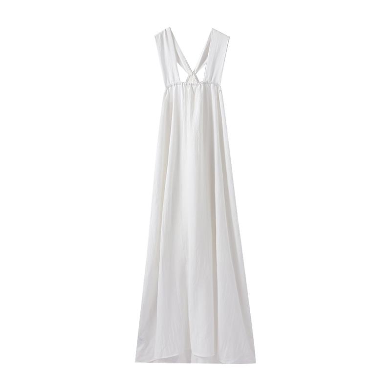 White Halter Dress Loose Off Shoulder Solid Color Causal Sleeveless Dresses Women's Vacation Beach Robe Simple Daily 2025 Summer