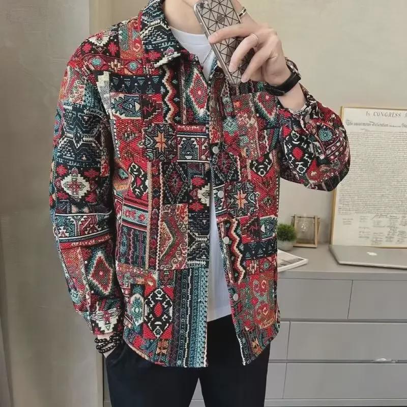 Men's Ethnic Style Jacquard Lapel Jacket – Trendy Autumn and Spring Casual Wear