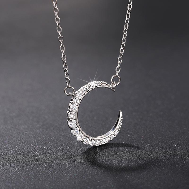 Huitan Aesthetic Moon Necklace for Women Silver Color Fancy Birthday Gift Cubic Zirconia Trendy Neck Accessories Female JewelryGood Product