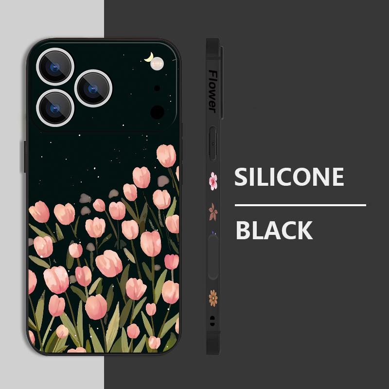 Wrist Strap Lanyard TPU Phone Case For iPhone 17 16 15 Pro Max 13 14 Pro Max 17e 16e 11 Black Rose Pattern Soft Silicone Cover