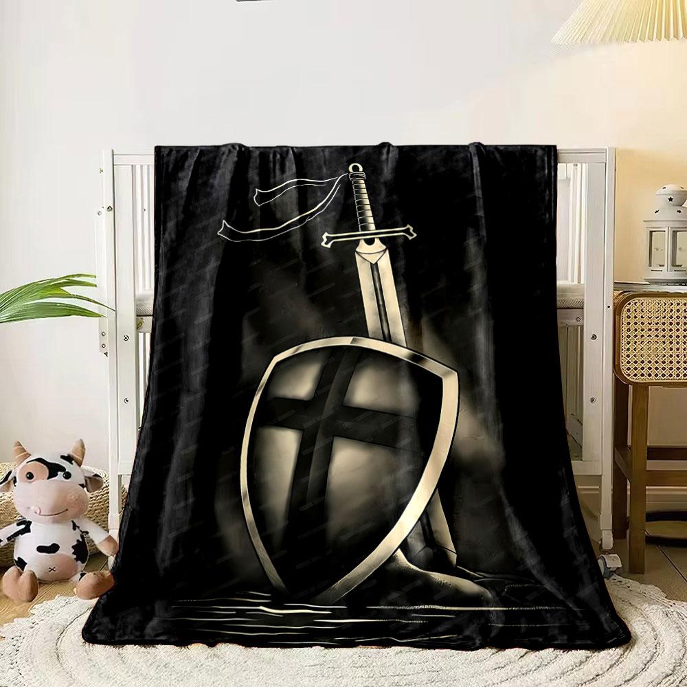 Crusader Sword Shield Blanket  Printed Blanket for Living Room Bed Couch lunch break Soft Cozy Blanket for Friend's festival Gift