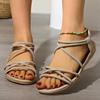 Fashion Womens Shoes 2025 Large Size Cross Cross-Shoes Flat Sandals Summer Heels Suit Female Beige Luxury New Big Without Girls