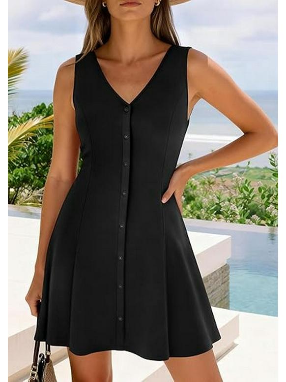 Women's Sleeveless V-neck A-line Summer Beach Dress