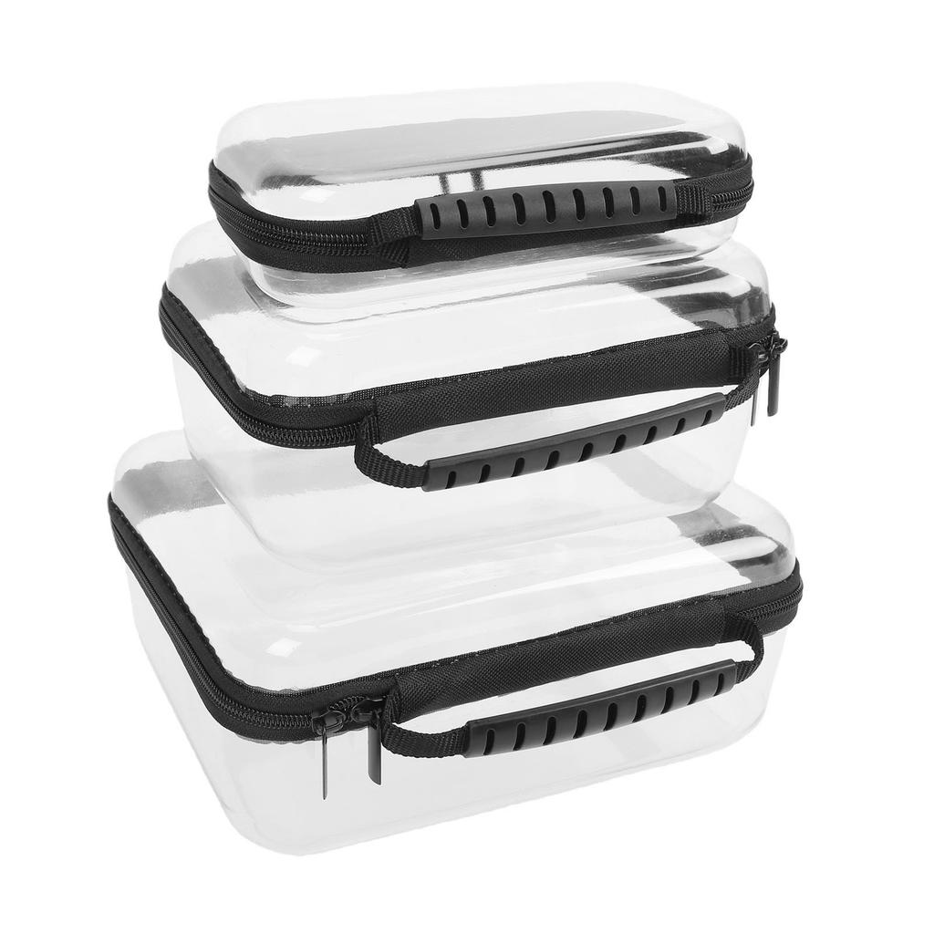 3 Pcs Clear Hard Zipper Pouches Bottom Deepened Water Proof See Through Hard Organizer Pouches Large Medium Small Sizes