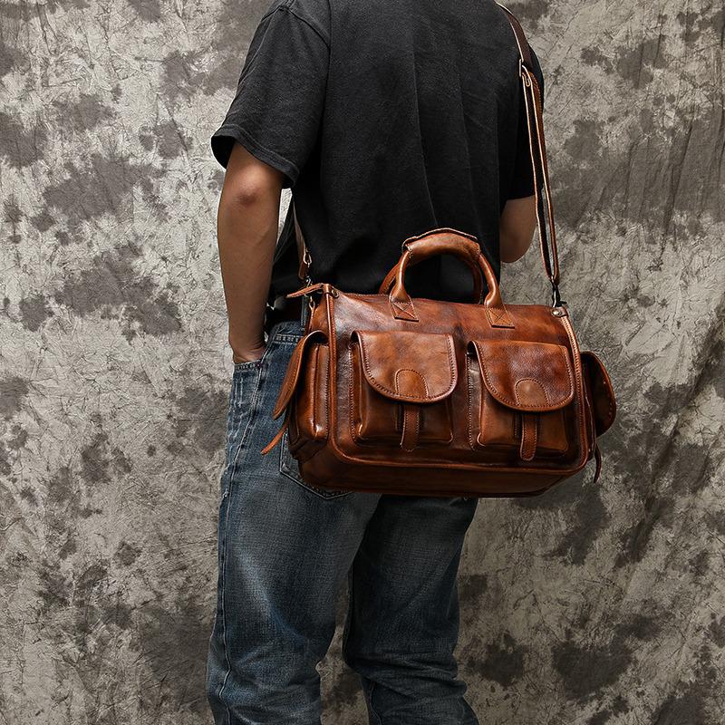Strukturierte Lässige Herren-Umhängetasche aus Echtem Leder - Schultertasche auspflanzlich gegerbtem Leder für Business und Freizeit.