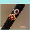 Vintage Flower Gold Plated Zircon Ring For Women With Geometric Design Jewelry Gift
