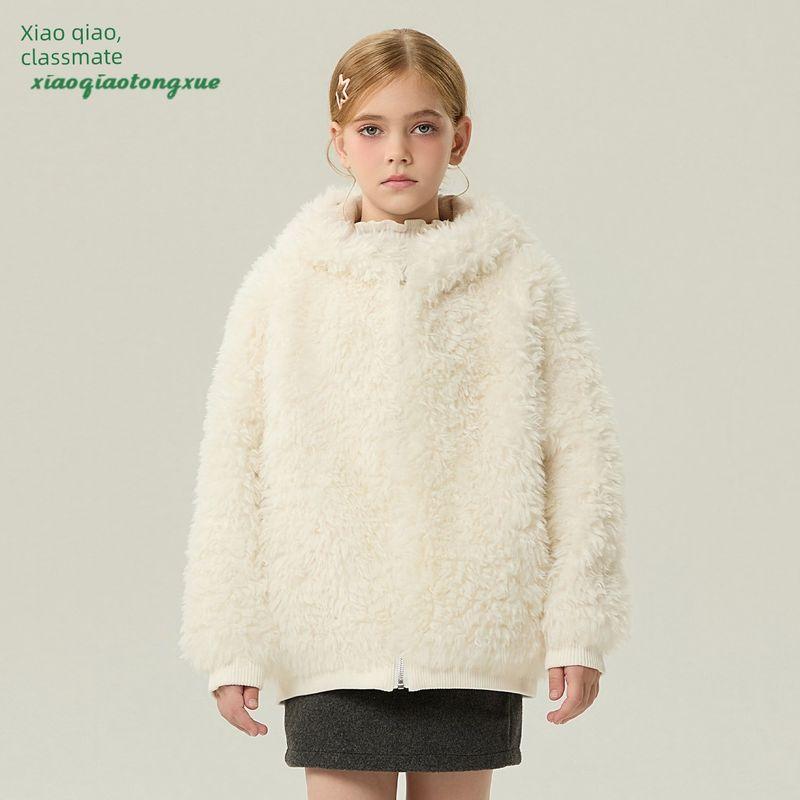 Children's Fur Coat Autumn and Winter New Style Girls' Imitation Lamb Wool Bear Cardigan Little Girl's Furry Coat Cute