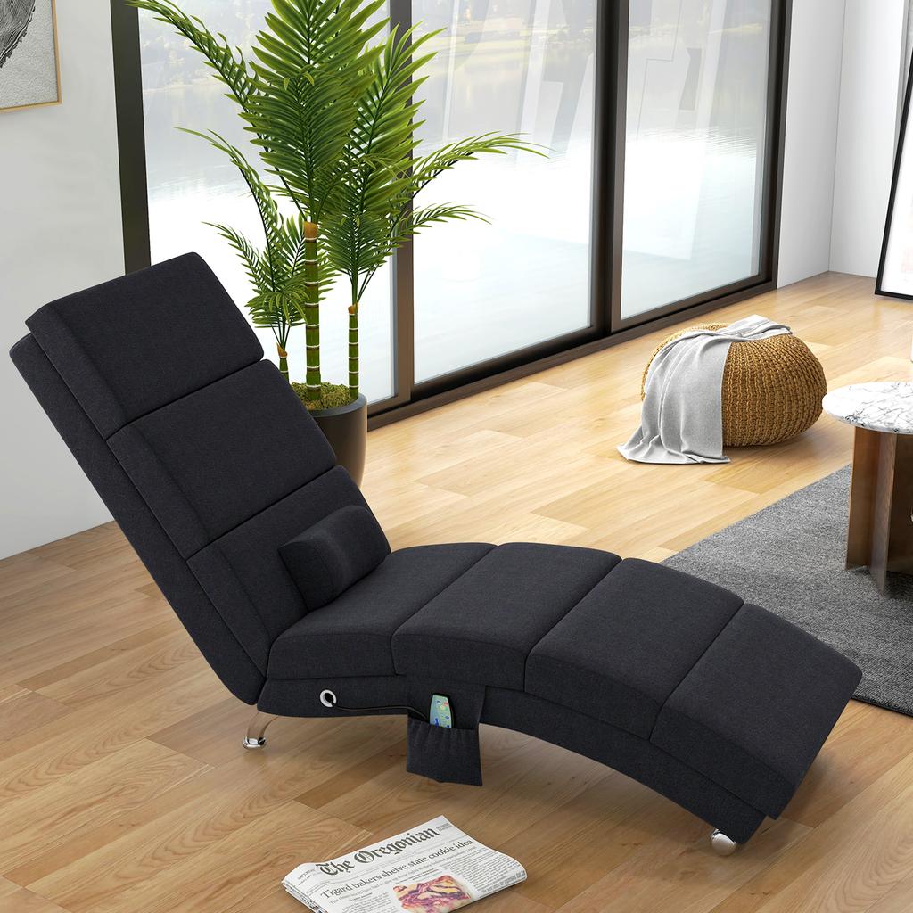 Massage Chair, Relaxation Chair, Recliner with 8 Vibration Points, 5 Modes, 56 x 168 x 84 cm, Black