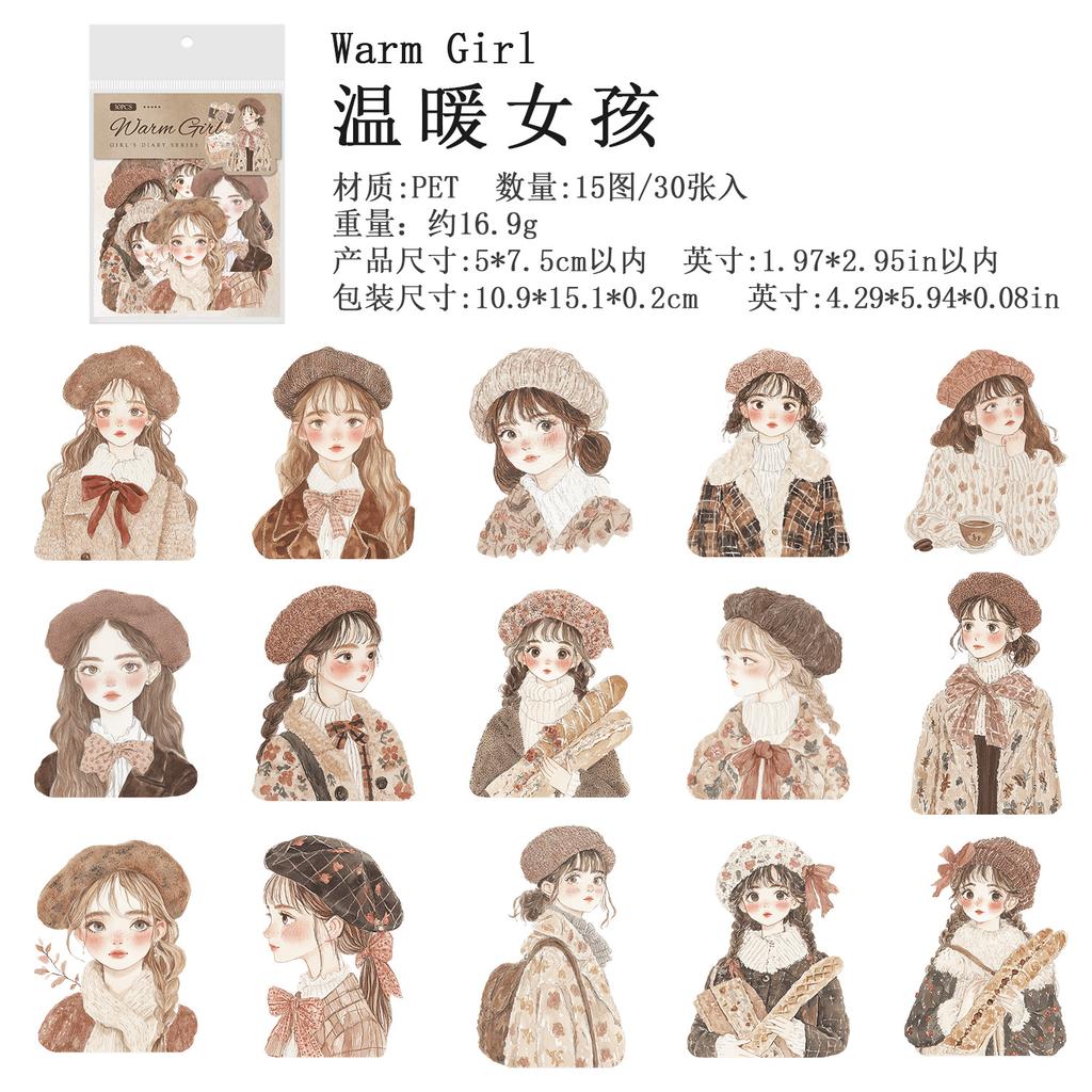 30Pcs Sweet Girl Theme Stickers PET Transparent Material Dreamy Colors Scrapbook Background Decor