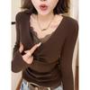 Plus Size Velvet Lace Long Sleeve Warm Top - Stylish Korean Autumn Winter Loose Fit