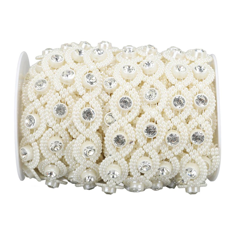 Bead Chain String Half Side Flatback DIY Imitation Pearl String with Rhinestone for Crafts