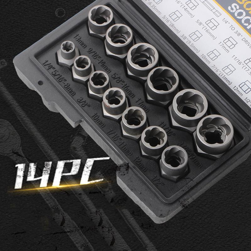14Pcs High Strength Nut Extractor Socket Set Portable Damaged Bolt Removal Tool for Workshop Mechanic Use