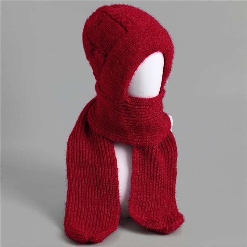 Hat and scarf integrated fleece thickened snow hat autumn and winter cycling wool woven women's thermal hat